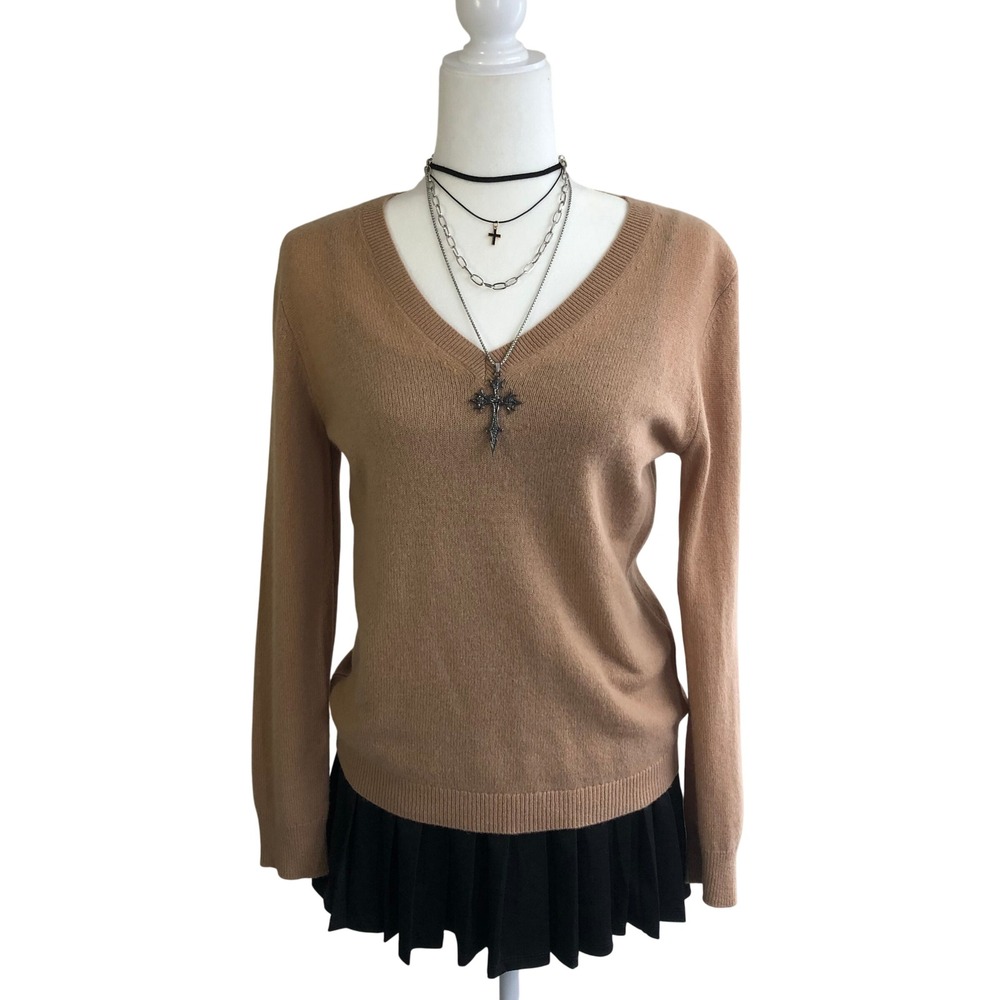 Nordstrom 100% Cashmere V-Neck Sweater Womens S Preppy Quiet Luxury Academia